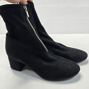 H&M Divided Black Faux Suede Front Zip Block Heel Ankle Boots Womens 7 EUR 38